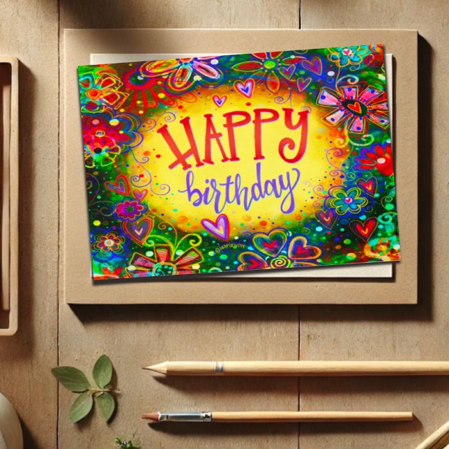 Happy Birthday Blume Girly Fun Hübsch Karte (Von Creator hochgeladen)