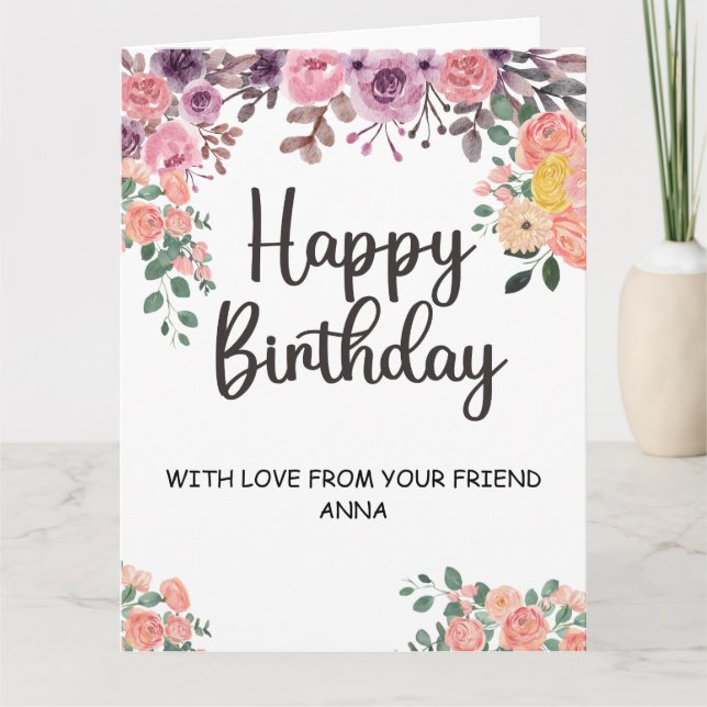 Happy Birthday | Blume Gold und Blush Pink Karte (Vorderseite)