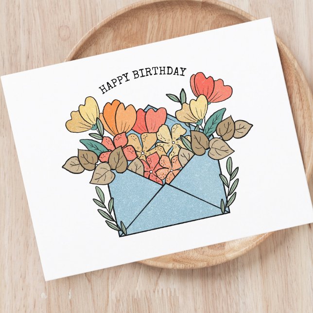 Happy Birthday Blume Illustriert Postkarte (Von Creator hochgeladen)