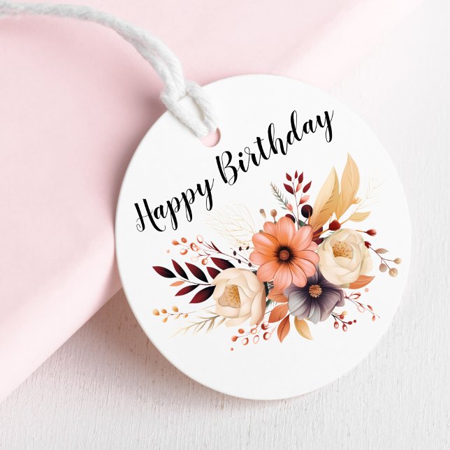 Happy Birthday Blume Round Sticker (Happy Birthday Flowers Round Sticker)