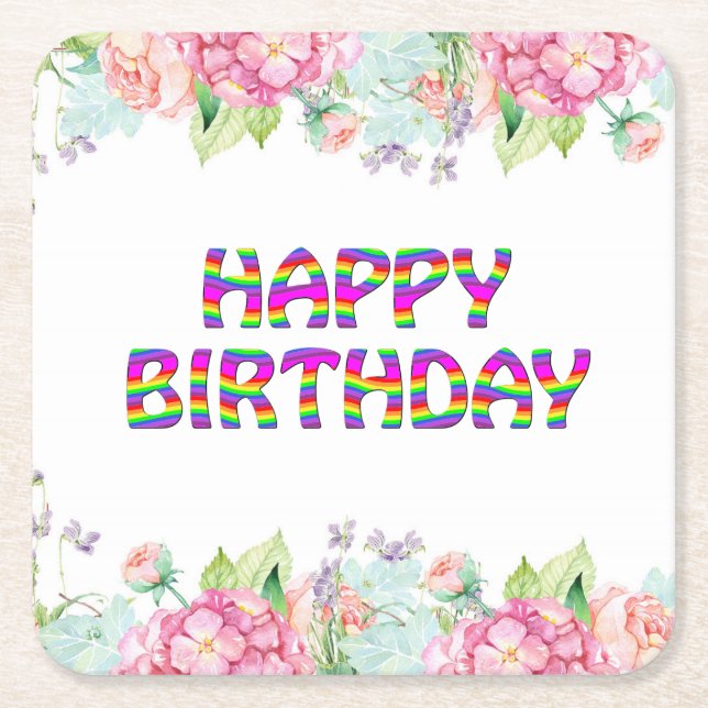 Happy Birthday Blumendesign Rechteckiger Pappuntersetzer (Vorderseite)