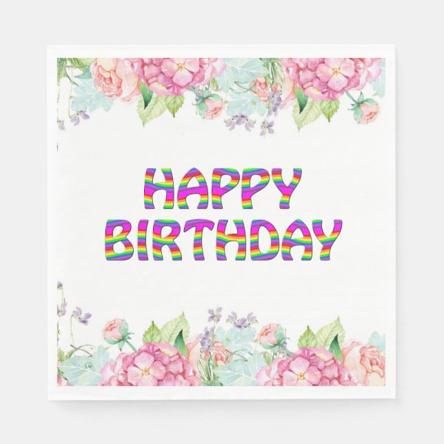 Happy Birthday Blumendesign Serviette (Vorderseite)