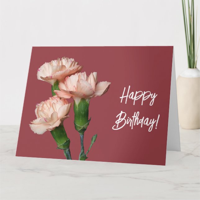 Happy Birthday Blush Rosa Carnation hübsch Blüte Karte (Vorderseite)
