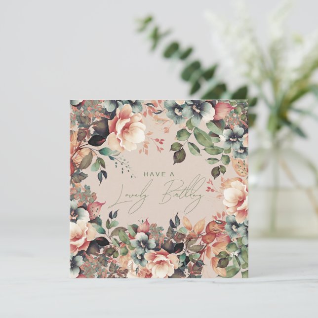 Happy Birthday Bohemisch Garden Floral Champagne Karte (Stehend Vorderseite)