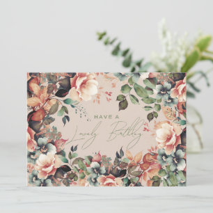 Happy Birthday Bohemisch Garden Floral Champagne Karte