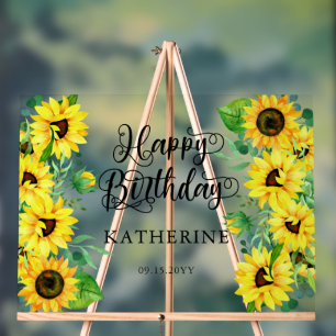 Happy Birthday Boho Sunflowers Eukalyptus-Party Acrylschild