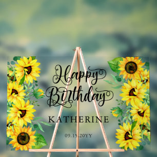 Happy Birthday Boho Sunflowers Eukalyptus-Party Acrylschild