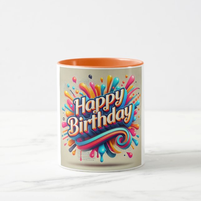 Happy Birthday Bold Color Splash Tasse (Zentrum)