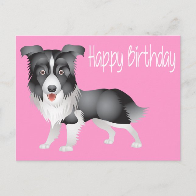 Happy Birthday Border Collie Puppy Dop Card Postkarte (Vorderseite)