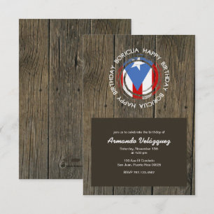 Happy Birthday Boricua Thema auf rustikalem Holz Einladung