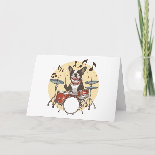 Happy Birthday Boston Terrier Dog Playing Drums Karte (Vorderseite)