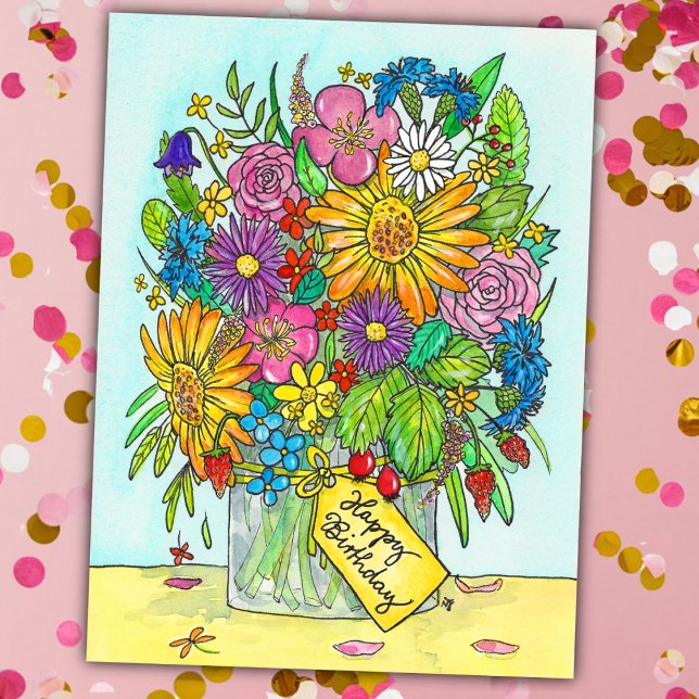 Happy Birthday Bouquet Postcard von N. Janes Postkarte (Von Creator hochgeladen)