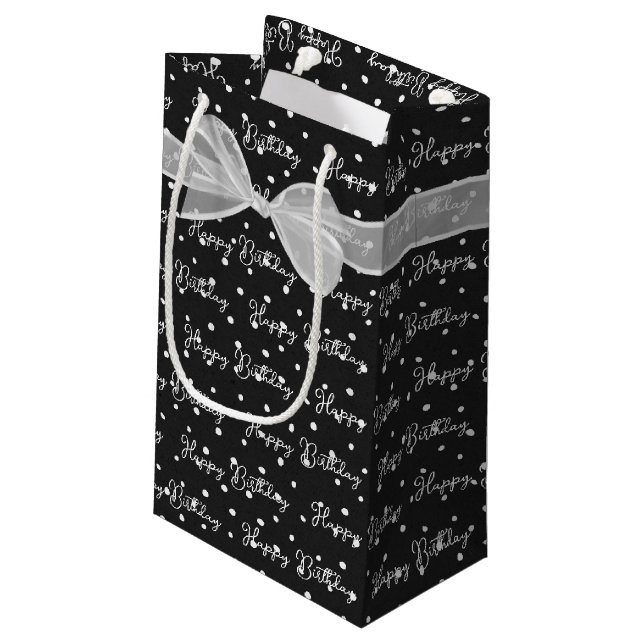 Happy Birthday Bow auf Polka Dots Kleine Geschenktüte (Rückseite Schrägansicht)