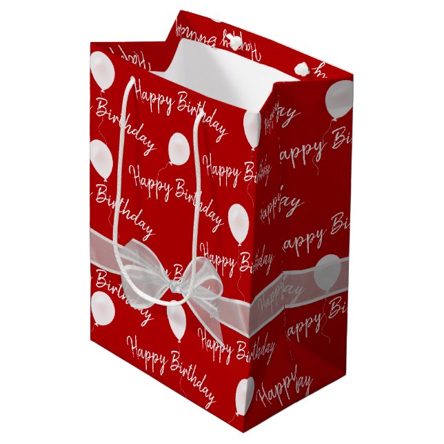 Happy Birthday Bow und Balloons Mittlere Geschenktüte (Vorderseite Schrägansicht)