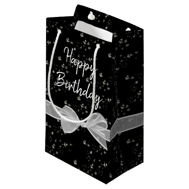 Happy Birthday Bows and Bubbles Kleine Geschenktüte (Vorderseite Schrägansicht)