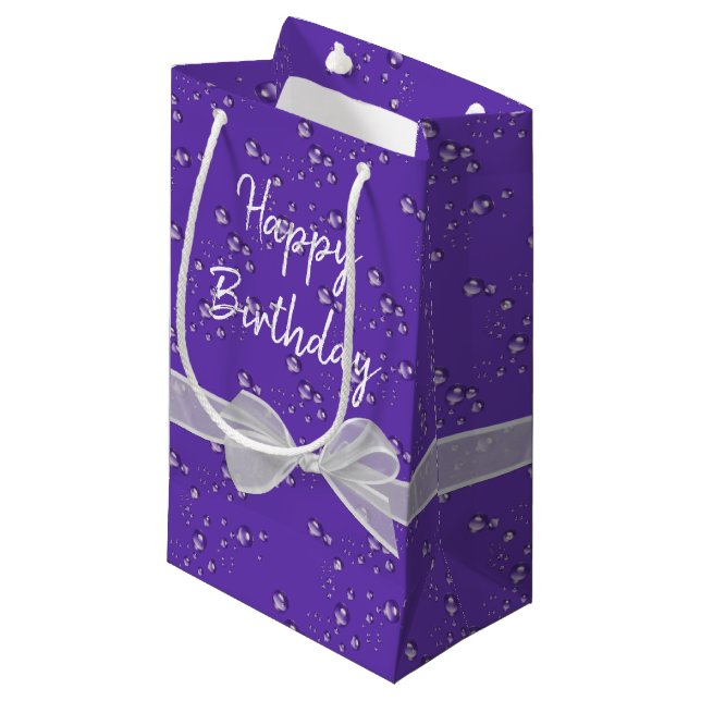 Happy Birthday Bows and Bubbles Kleine Geschenktüte (Vorderseite Schrägansicht)