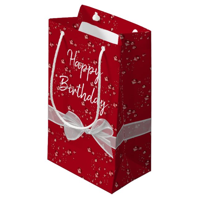 Happy Birthday Bows and Bubbles Kleine Geschenktüte (Vorderseite Schrägansicht)