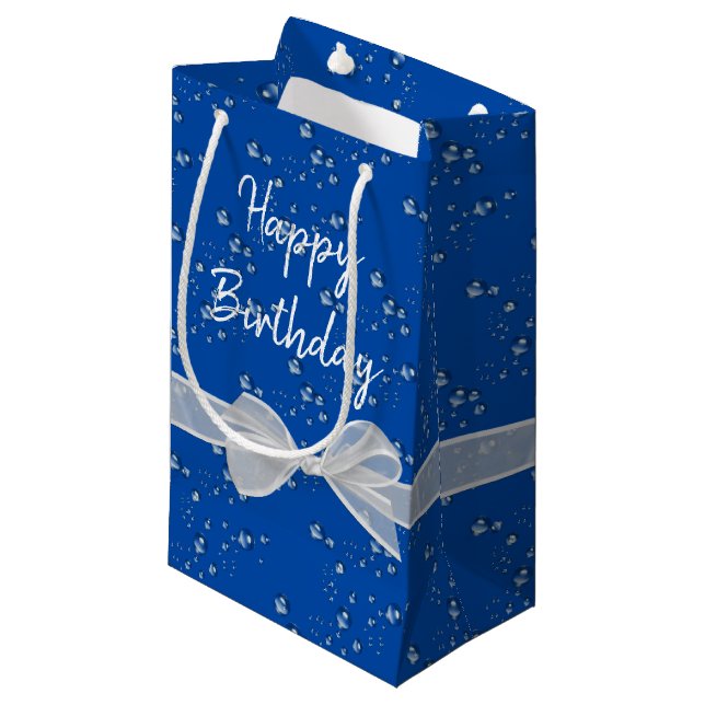Happy Birthday Bows and Bubbles Kleine Geschenktüte (Vorderseite Schrägansicht)