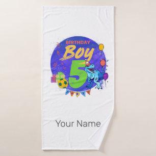Happy Birthday Boy 5. Geburtstag Dinosaurier Badehandtuch