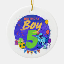 Happy Birthday Boy 5. Geburtstag Dinosaurier Keramik Ornament