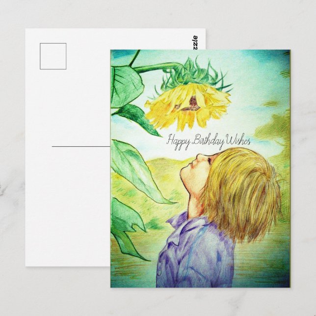Happy Birthday Boy | Sonnenblume Postkarte (Vorne/Hinten)