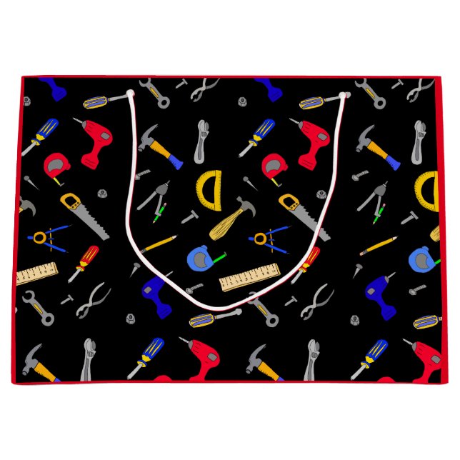 Happy Birthday Boy's Tools Collage Große Geschenktüte (Vorderseite)