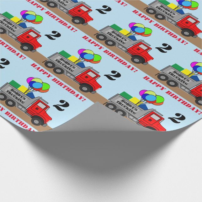 Happy Birthday Boys Truck Personalize Name Age Geschenkpapier (Ecke)