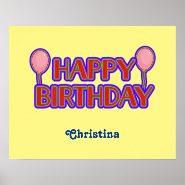 Happy Birthday Bright Outlinated Text mit Name Poster (Vorne)