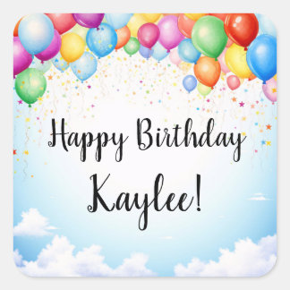 Happy Birthday Bright Unisex Multicolor Balloons Quadratischer Aufkleber