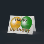 Happy Birthday Brother Balloons Karte<br><div class="desc">Diese Happy Birthday Card für Ihren Bruder mit farbenfrohen goldenen und grünen Ballons.</div>