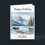 Happy Birthday Brother Elche im Winter Karte<br><div class="desc">Diese Grußkarte wurde für deinen Bruder entworfen. Wenn Sie jedoch eine andere Art von Karte bevorzugen,  können Sie mit Ihrem eigenen Text oder Bild personalisieren. Das Design auf dieser Karte zeigt ein Aquarellbild von erwachsenen Bullen Elche im Winter.</div>