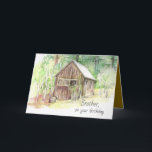 Happy Birthday Brother Mountain Cabin Trees Karte<br><div class="desc">Herzlichen Glückwunsch zum Geburtstag eines Bruders oder eines anderen Familienmitglieds/Freundes, der mit einer Hütte im Wald mit einer Vielzahl von Bäumen, die mit Stiften gezeichnet wurden, dekoriert ist. Inspiriert von der Spencer's Cabin, die auf dem Marlette-Wanderweg am Südufer des Tahoe zu sehen ist. Auf der Innenseite befindet sich ein anderes...</div>