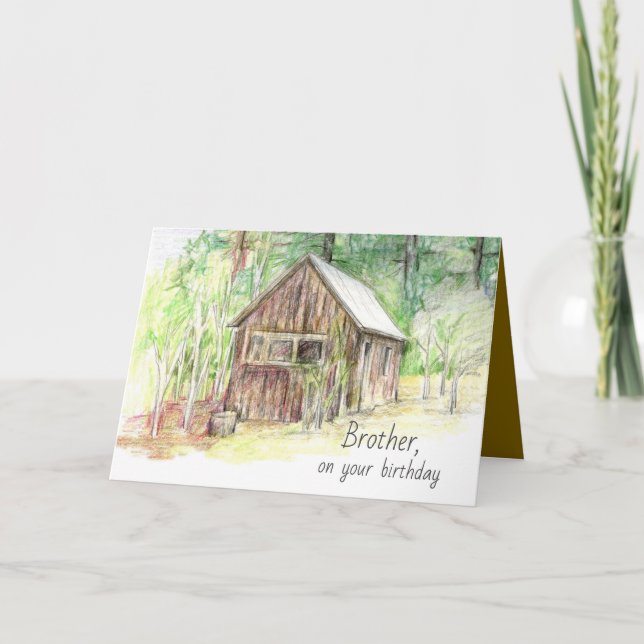 Happy Birthday Brother Mountain Cabin Trees Karte (Vorderseite)