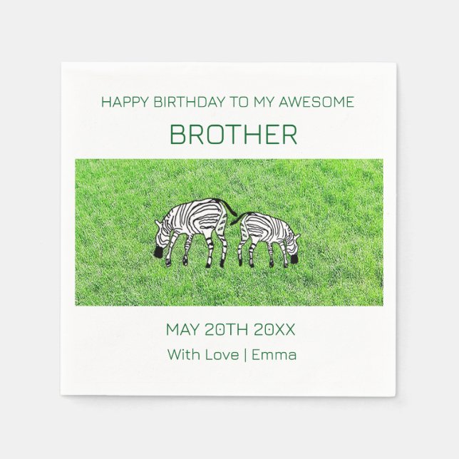 Happy Birthday Brother, Niedlich und Happy Zebras Serviette (Vorderseite)