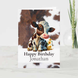 HAPPY BIRTHDAY BROWN COW BOY CARD KARTE