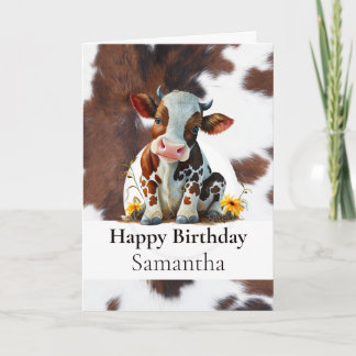 HAPPY BIRTHDAY BROWN COW HIDE CARD KARTE