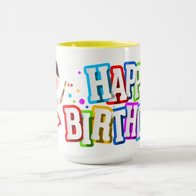 Happy Birthday Brown Haired Artist Tasse (Zentrum)