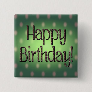Happy Birthday Brown Polka Dot Text Green Bkgrd Button