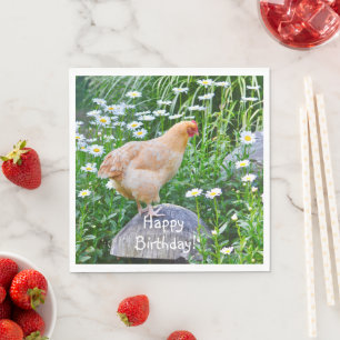 Happy Birthday Buff Orpington Chicken Serviette