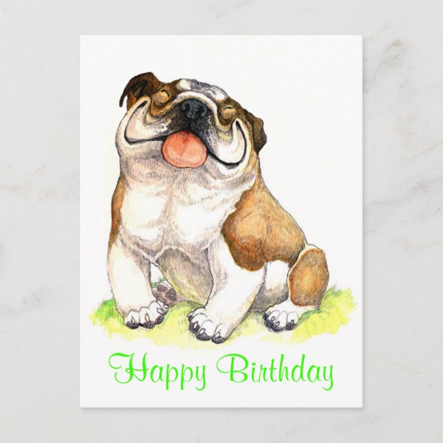 Happy Birthday Bulldog Puppy Begrüßung Postkarte (Vorderseite)