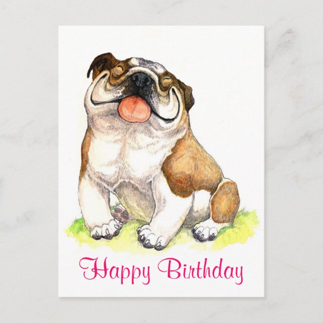 Happy Birthday Bulldog Puppy Begrüßung Postkarte (Vorderseite)