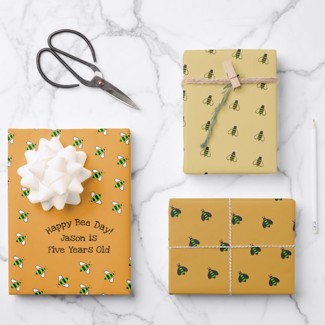 Happy Birthday Bumble Bees Set 3 Geschenkpapier Set (Vorderseite)