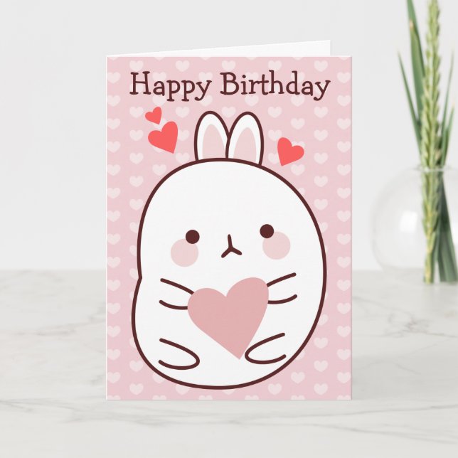 Happy Birthday Bunny Heart Karte (Vorderseite)
