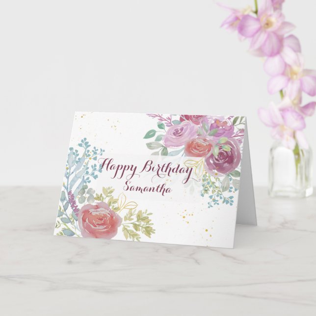 Happy Birthday Burgund Blütenfarbe Karte (Orchidee)