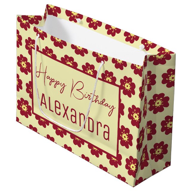 Happy Birthday Burgundy Blossom Große Geschenktüte (Vorderseite Schrägansicht)