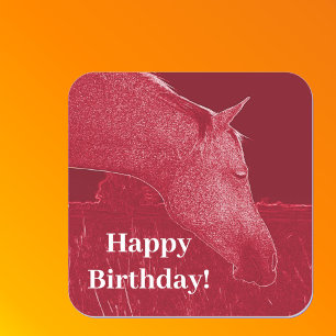 Happy Birthday Burgundy Red Horse Head Quadratischer Aufkleber