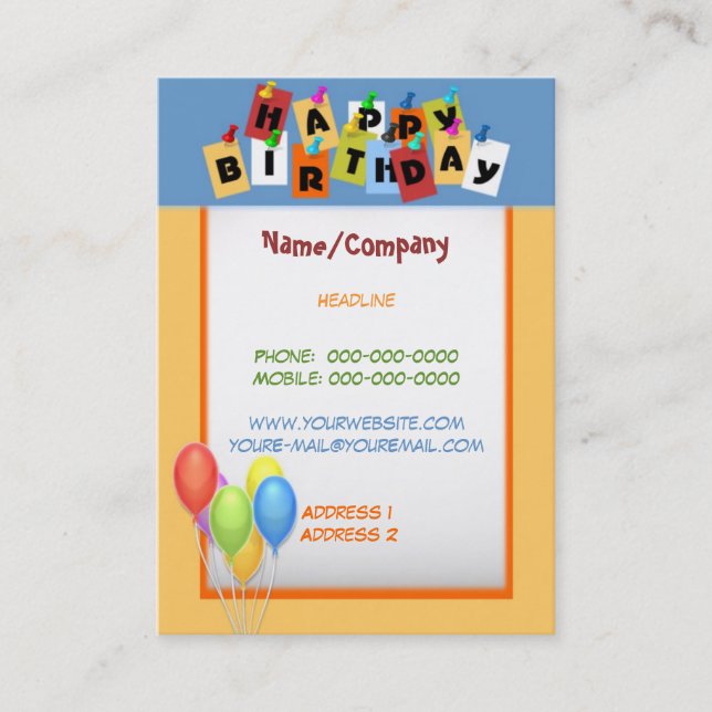 Happy Birthday Business Card Visitenkarte (Vorderseite)
