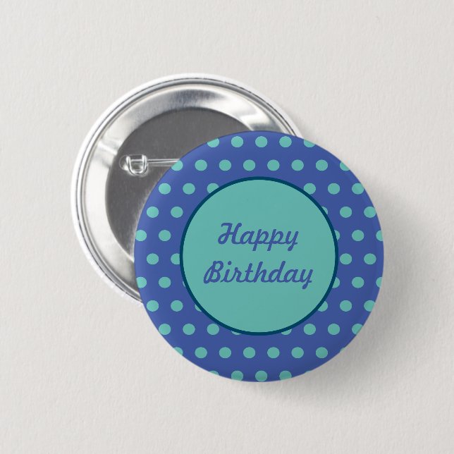 Happy Birthday Button (Denim Blue & Aqua) (Vorne & Hinten)