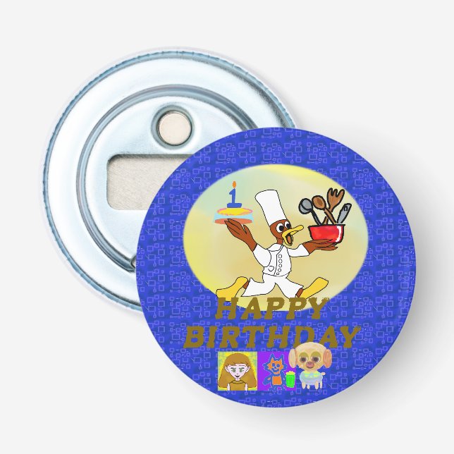 Happy Birthday Button Flasche Opener Flaschenöffner (Vorderseite)