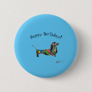 Happy Birthday Button mit Dackel